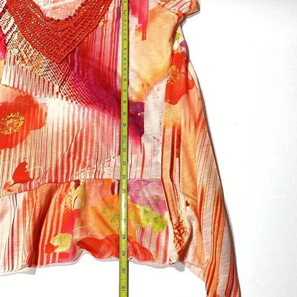 French Blue Brand Tunic Orange Floral Lightweight High Low Orange Crochet Front - Picture 9 of 11